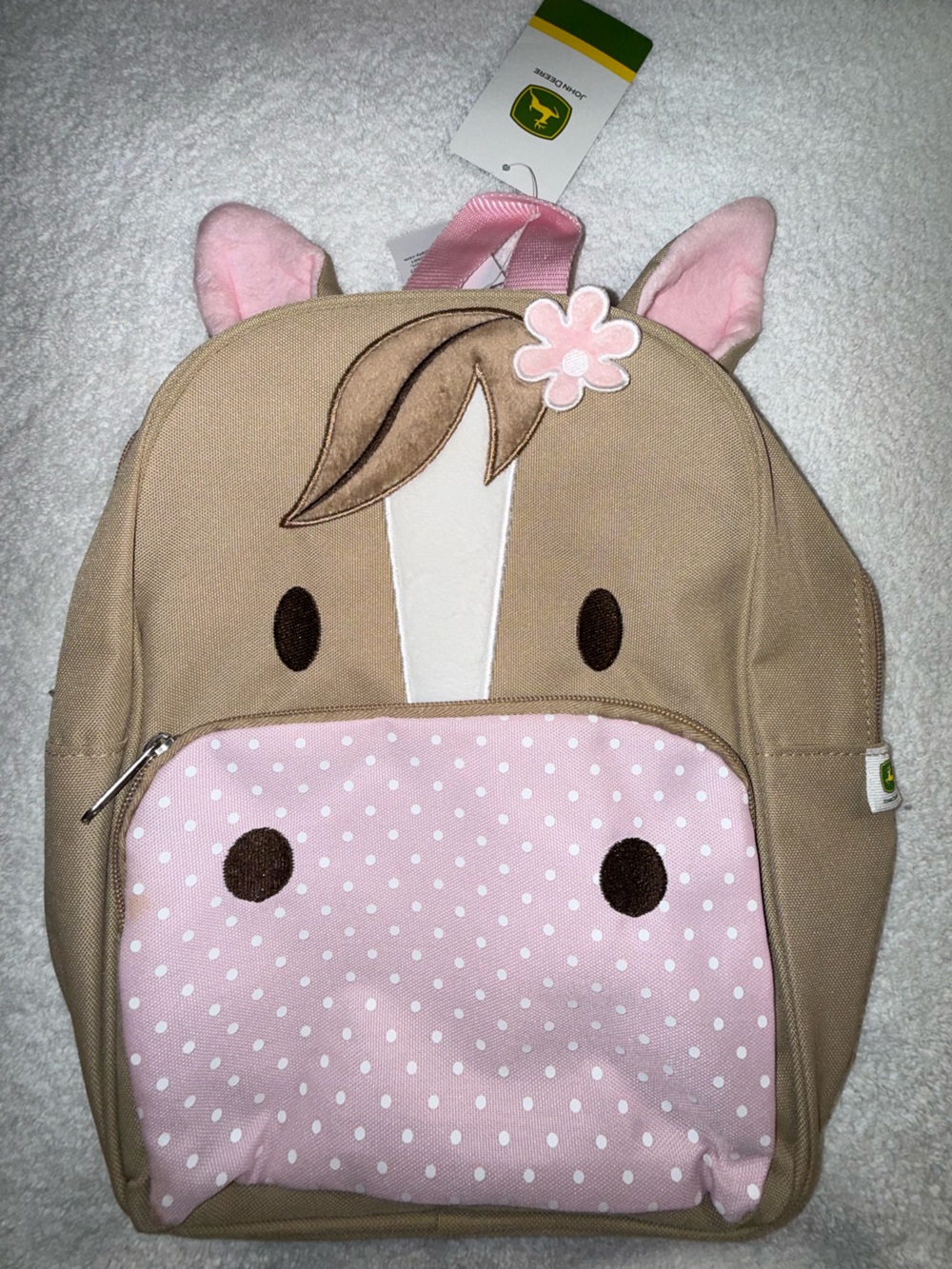 John Deere NWT!! Girls Horse Beige & Pink Backpack